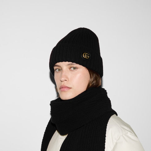 Wool cashmere hat with Double G - black