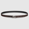 Reversible GG Marmont thin belt - brown and black GG canvas