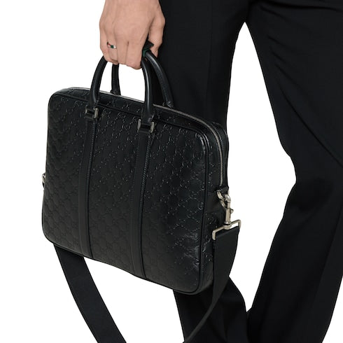 GG Emblem large briefcase - black GG leather