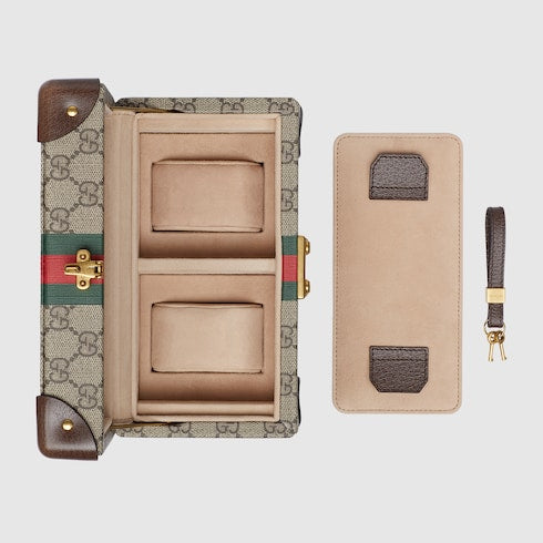 Gucci Savoy small rigid watch case - beige and ebony Supreme