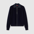 Knit double wool zip jacket - blue