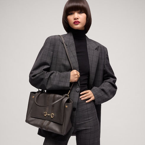 Paparazzo medium top handle bag - dark grey leather