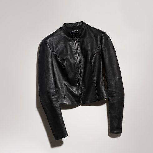 Lightweight stretch leather jacket - black