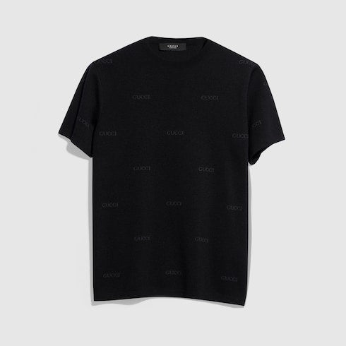 Wool silk Gucci jacquard T-shirt - black