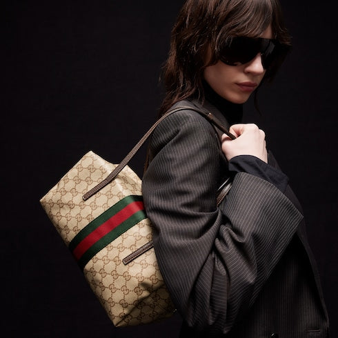 Gucci Melrose medium boston bag - sand and brown GG canvas