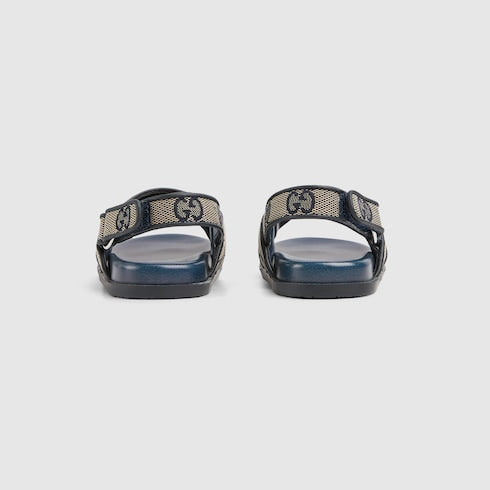 Toddler GG sandal - beige and blue canvas