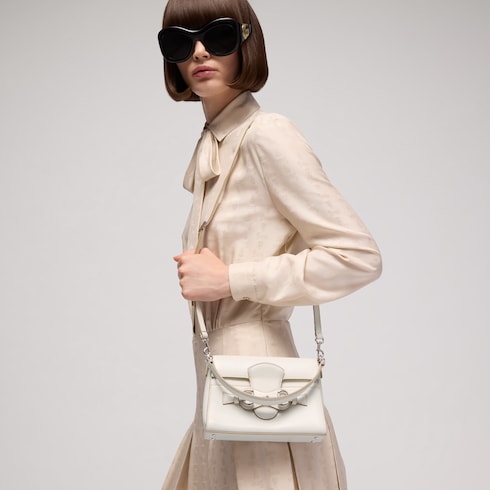 Horsebit Duomo small top handle bag - white leather