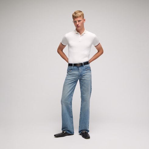 Silk jersey polo shirt with Web - white