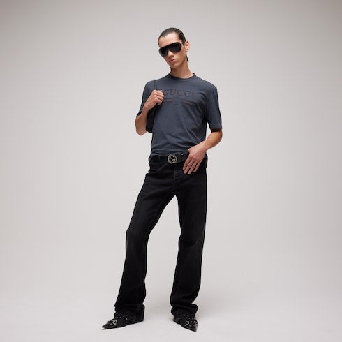 Cotton jersey T-shirt with devoré detail - dark grey