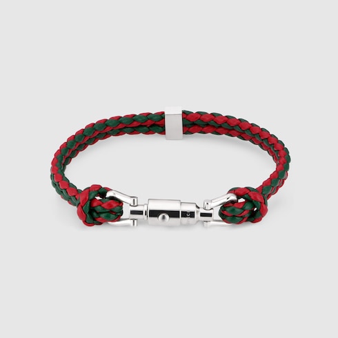 Braided bracelet with piston detail - green and red cord
