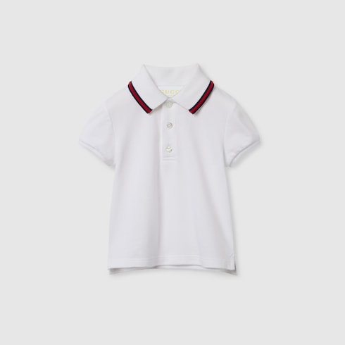 Baby cotton polo shirt with Web - white