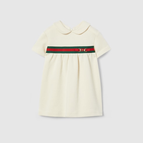 Baby cotton dress with Horsebit - white