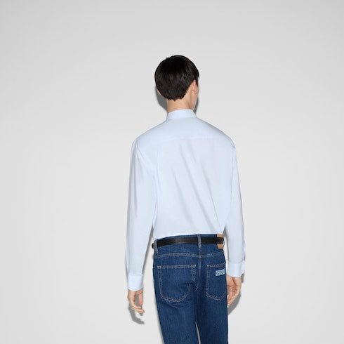 Striped cotton poplin shirt - white and light blue