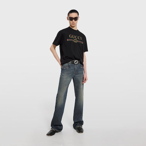 Silk blend jersey T-shirt with print - black