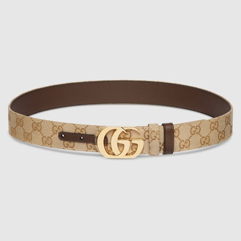 Cut GG Marmont reversible belt - sand GG canvas and leather