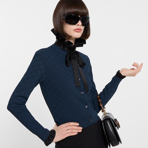GG fine fabric jacquard cardigan - navy