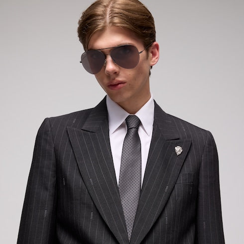 GG silk jacquard tie - black