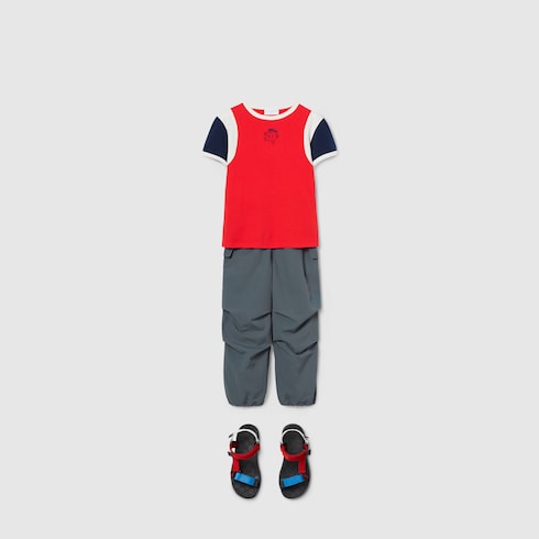 Children's cotton T-shirt - red, white and dark blue
