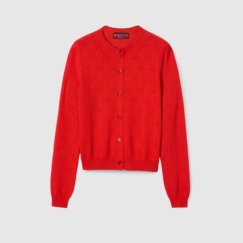 GG pointelle cotton silk cardigan - red