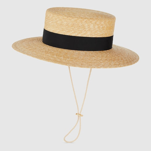 Straw hat with grosgrain detail - beige