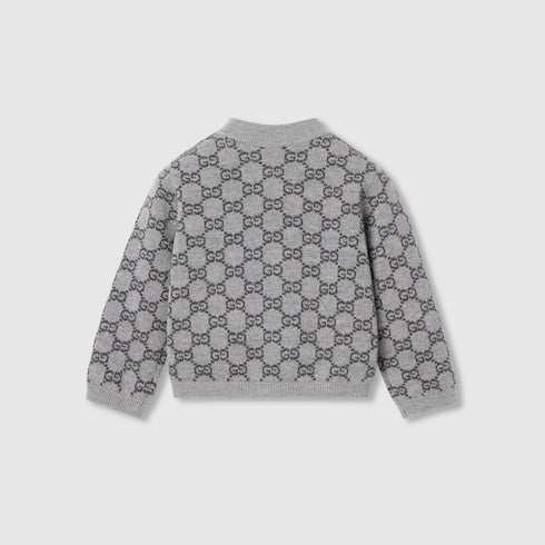 Baby GG wool jacquard cardigan - grey and dark grey