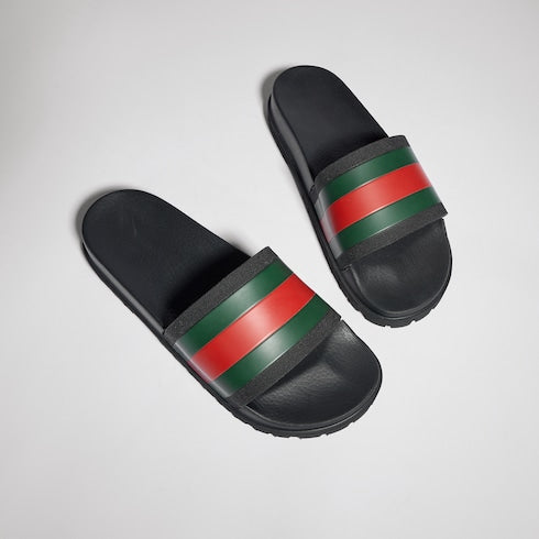 Black Rubber Web Slide Sandal
