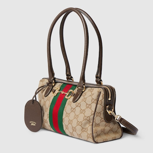 Borsetto medium boston bag - sand and brown GG canvas