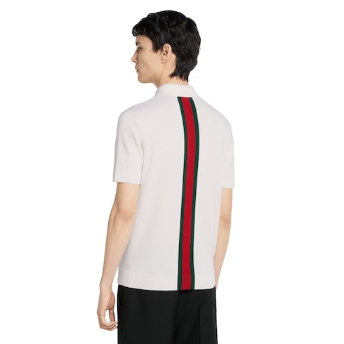 Knit wool polo shirt with Web - ivory