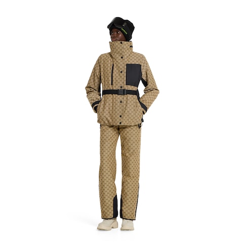 GG technical fabric jacquard jacket - beige and dark brown