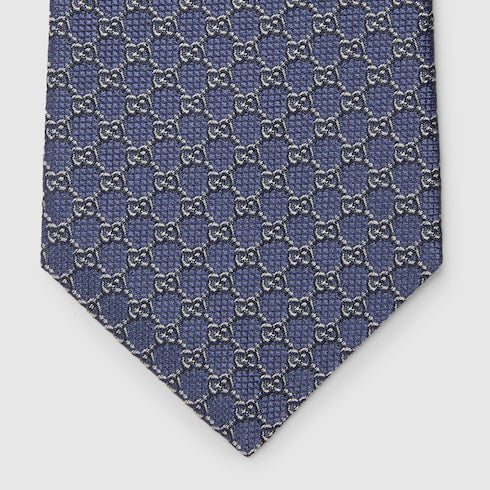 GG silk jacquard tie - dark blue and blue