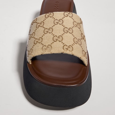 Women's flatform slide sandal - sand and brown GG canvas