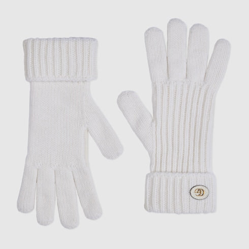 Wool cashmere gloves with Double G - ivory