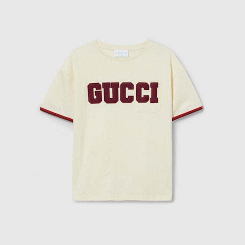 Children's cotton T-shirt with patch - white