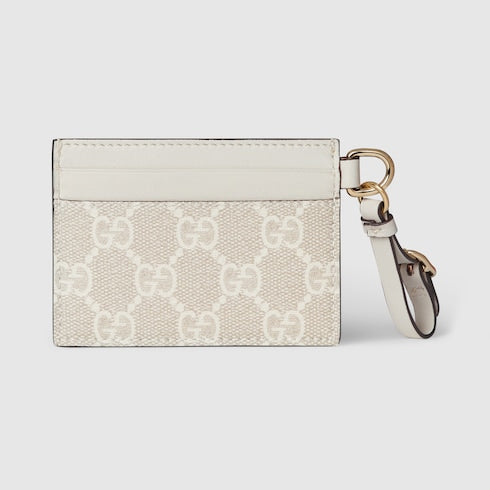 GG Emblem card case with strap - beige and white fabric