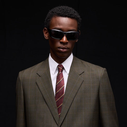 Striped Double G silk jacquard tie - bordeaux and blue