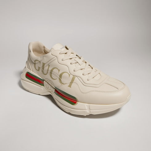 Men's Ivory Leather Rhyton Vintage Gucci Logo Sneaker