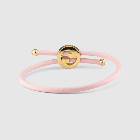 Bracelet with enamel Round Interlocking G - light pink leather