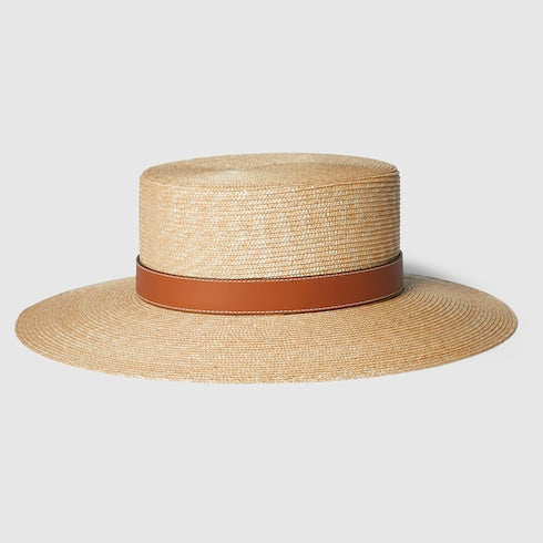 Straw hat with leather detail - natural
