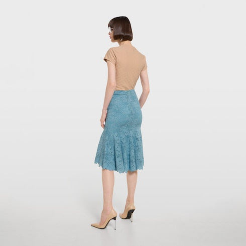 GG flower stretch lace skirt - light blue