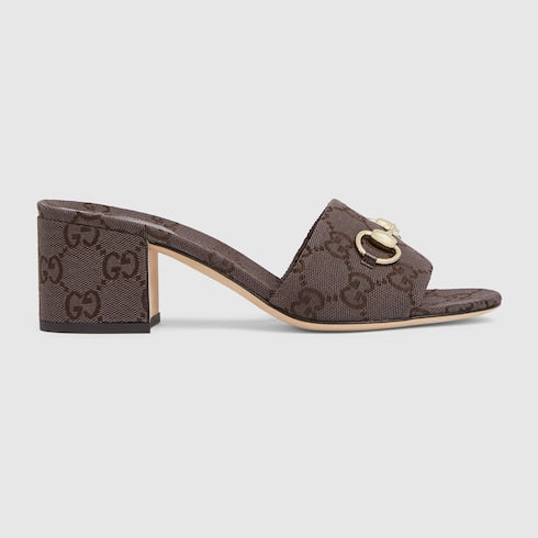 Women's slide sandal with Horsebit - dark brown GG canvas