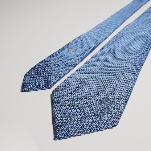 Silk tie with embroidery - light blue