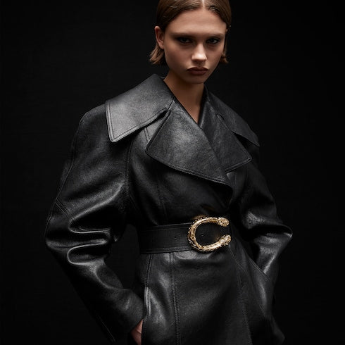 Soft grainy leather trench - black