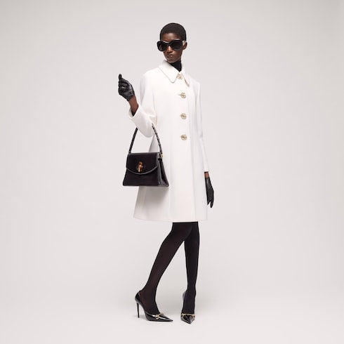 Wool natté coat with Double G button - white