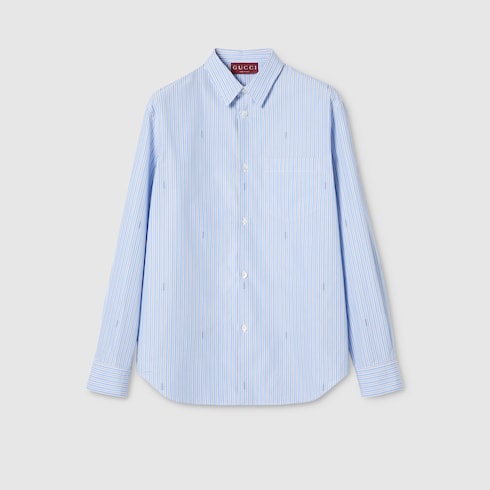 Striped cotton poplin shirt - light blue
