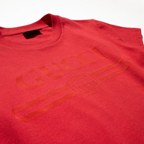Cotton jersey T-shirt with devoré detail - red