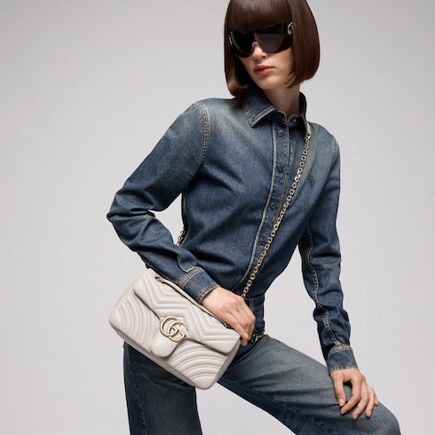 GG Marmont medium shoulder bag - light grey leather