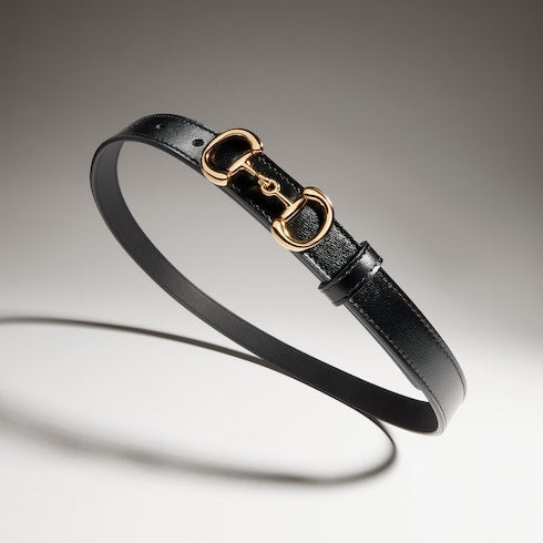 Thin belt with Horsebit buckle - black leather
