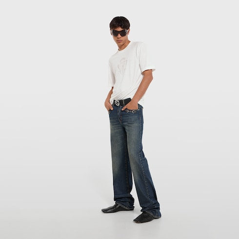 Cotton jersey T-shirt with devoré detail - off white