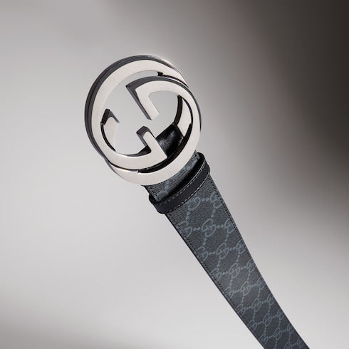 Belt with Interlocking G buckle - GG Supreme Black And Grey