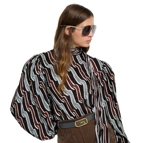 Printed silk twill shirt - grey and brown
